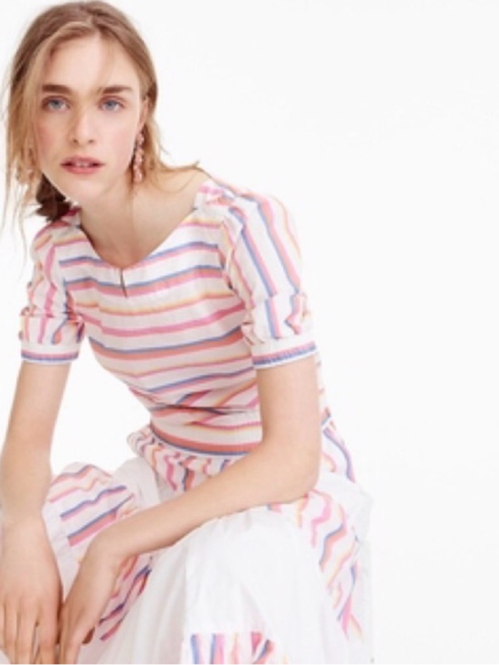J.Crew Rainbow Stripe Puff Sleeve Crop Top 100% Cotton Size 0